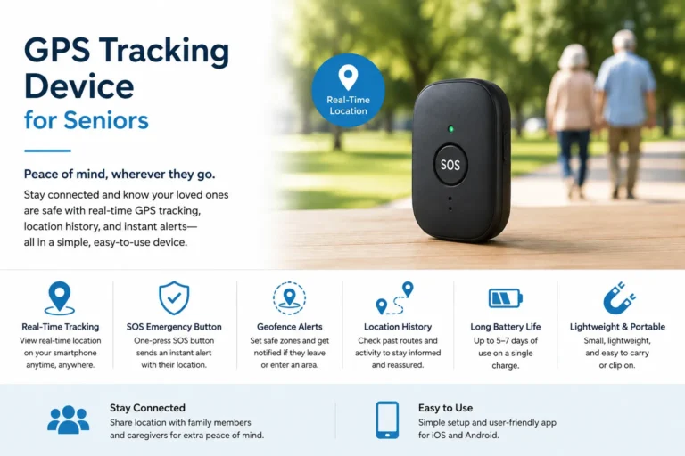 Senior wearing a GPS tracking device while a caregiver monitors their location